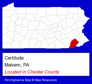 Pennsylvania counties map, showing the general location of Certitude