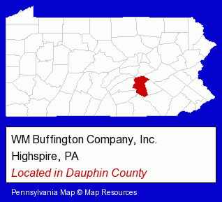 Pennsylvania counties map, showing the general location of WM Buffington Company, Inc.