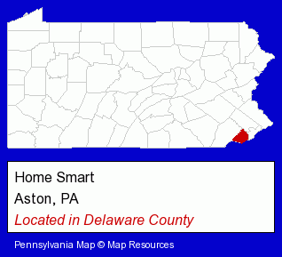 Pennsylvania counties map, showing the general location of Home Smart
