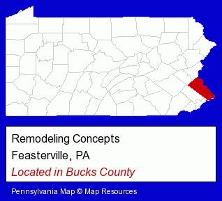 Pennsylvania counties map, showing the general location of Remodeling Concepts