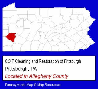 Pennsylvania counties map, showing the general location of COIT Cleaning and Restoration of Pittsburgh