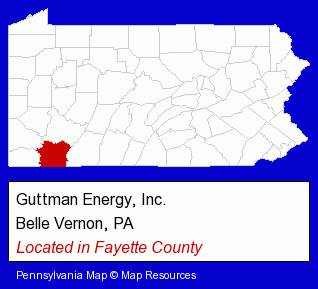 Pennsylvania counties map, showing the general location of Guttman Energy, Inc.