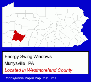 Pennsylvania counties map, showing the general location of Energy Swing Windows