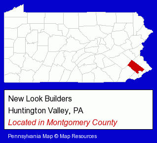 Pennsylvania counties map, showing the general location of New Look Builders