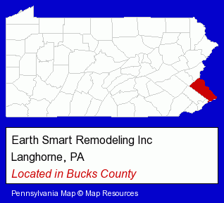 Pennsylvania counties map, showing the general location of Earth Smart Remodeling Inc