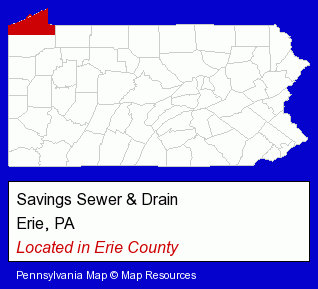 Pennsylvania counties map, showing the general location of Savings Sewer & Drain