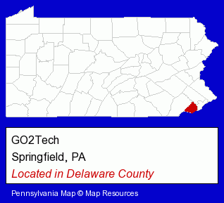 Pennsylvania counties map, showing the general location of GO2Tech