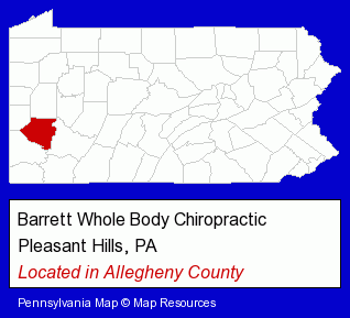 Pennsylvania counties map, showing the general location of Barrett Whole Body Chiropractic