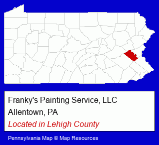 Pennsylvania counties map, showing the general location of Franky's Painting Service, LLC