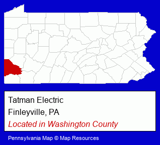 Pennsylvania counties map, showing the general location of Tatman Electric