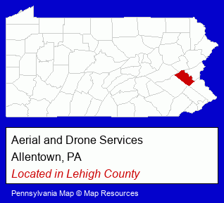 Pennsylvania counties map, showing the general location of Aerial and Drone Services