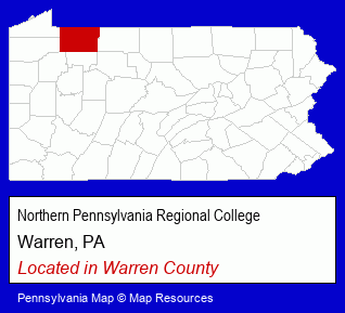 Pennsylvania counties map, showing the general location of Northern Pennsylvania Regional College