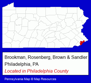 Pennsylvania counties map, showing the general location of Brookman, Rosenberg, Brown & Sandler