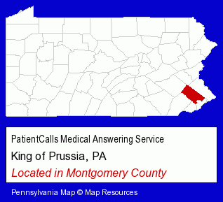 Pennsylvania counties map, showing the general location of PatientCalls Medical Answering Service