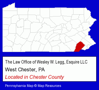 Pennsylvania counties map, showing the general location of The Law Office of Wesley W. Legg, Esquire LLC