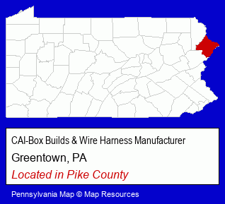 Pennsylvania counties map, showing the general location of CAI-Box Builds & Wire Harness Manufacturer
