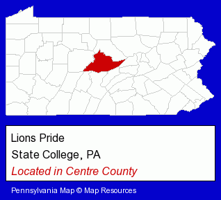 Pennsylvania counties map, showing the general location of Lions Pride