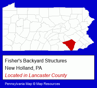 Pennsylvania counties map, showing the general location of Fisher's Backyard Structures