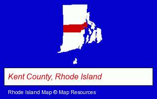 Rhode Island map, showing the general location of Exeter-West Greenwich Youth Soccer