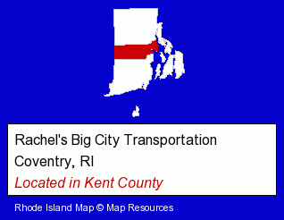 Rhode Island counties map, showing the general location of Rachel's Big City Transportation