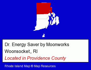 Rhode Island counties map, showing the general location of Dr. Energy Saver by Moonworks