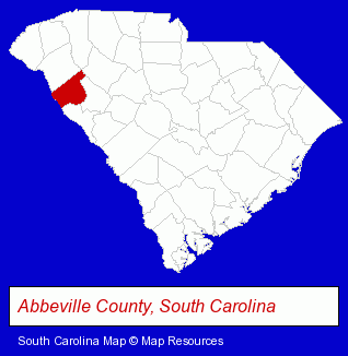 South Carolina map, showing the general location of Abbeville Family Healthcare