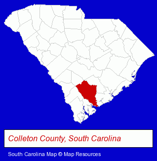 South Carolina map, showing the general location of Edisto Island Serpentarium