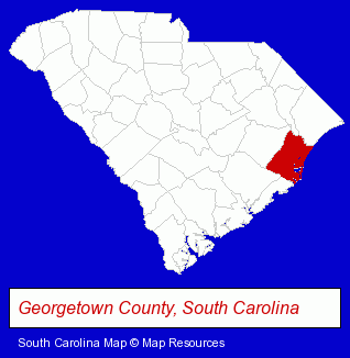 South Carolina map, showing the general location of Montessori School of Pawleys