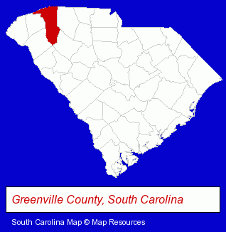 South Carolina map, showing the general location of Pecknel Music Company