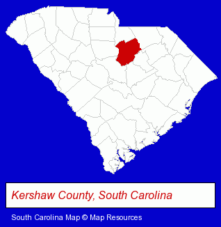 South Carolina map, showing the general location of Kershaw County Library
