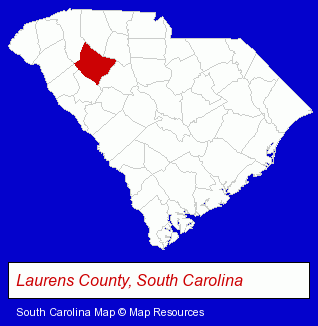 South Carolina map, showing the general location of Laurens Auto Salvage