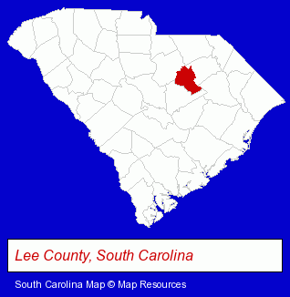 South Carolina map, showing the general location of Lee County Public Library