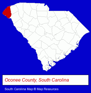 South Carolina map, showing the general location of Oconee Christian Academy