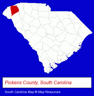 South Carolina map, showing the general location of Tiger Sports Shop
