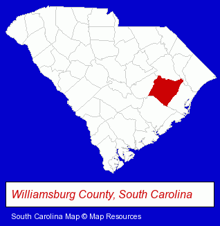 South Carolina map, showing the general location of Hemingway Apparel MFG Inc