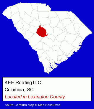 South Carolina counties map, showing the general location of KEE Roofing LLC