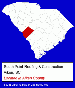 South Carolina counties map, showing the general location of South Point Roofing & Construction