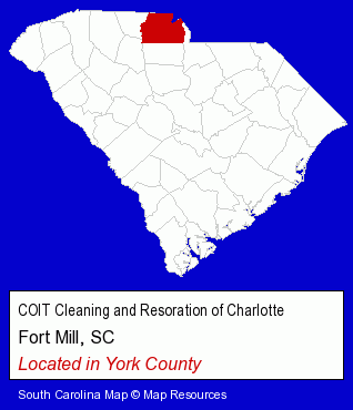 South Carolina counties map, showing the general location of COIT Cleaning and Resoration of Charlotte