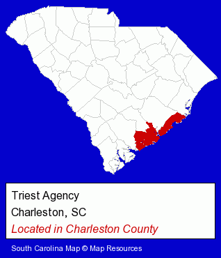 South Carolina counties map, showing the general location of Triest Agency