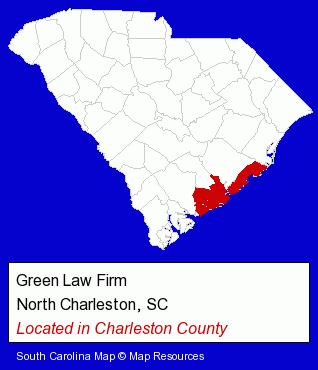South Carolina counties map, showing the general location of Green Law Firm