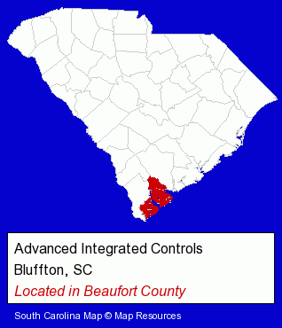South Carolina counties map, showing the general location of Advanced Integrated Controls