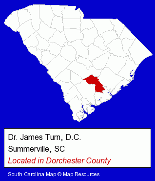 South Carolina counties map, showing the general location of Dr. James Turn, D.C.