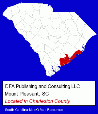 South Carolina counties map, showing the general location of DFA Publishing and Consulting LLC