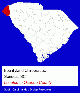 South Carolina counties map, showing the general location of Bountyland Chiropractic