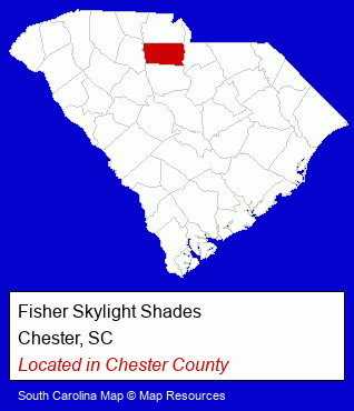 South Carolina counties map, showing the general location of Fisher Skylight Shades