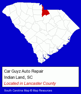 South Carolina counties map, showing the general location of Car Guyz Auto Repair