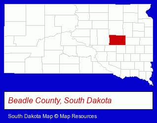 South Dakota map, showing the general location of Dakotaland Feeds LLC