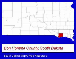 South Dakota map, showing the general location of Scotland Elementary School