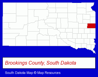 South Dakota map, showing the general location of Terry Anderson