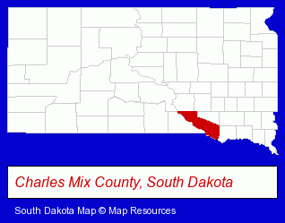 South Dakota map, showing the general location of Prairie Skies Country Inn